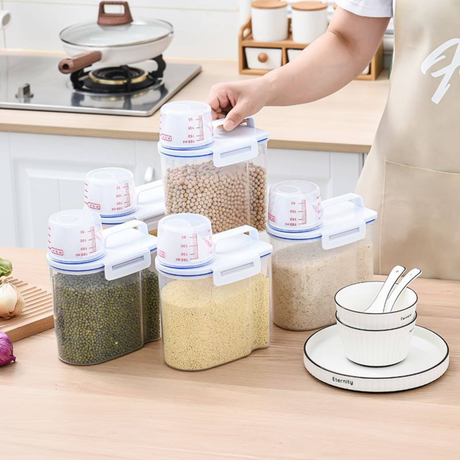Food Storage For Pantry - Dispensador de Arroz Seguro com Medidor,