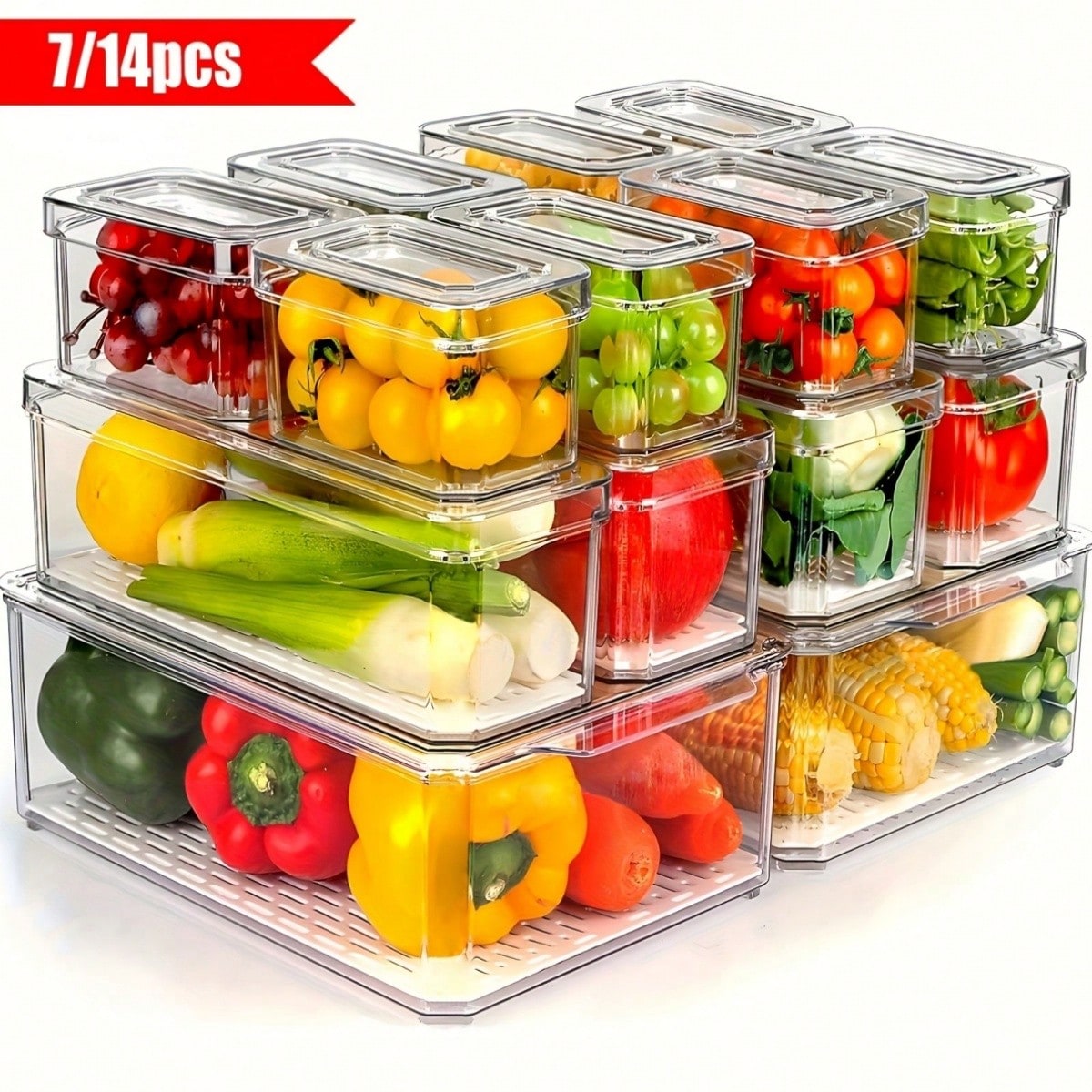 Conjunto de 7/14 caixas organi - Food Storage Kitchen Cabinet avaliação e preço