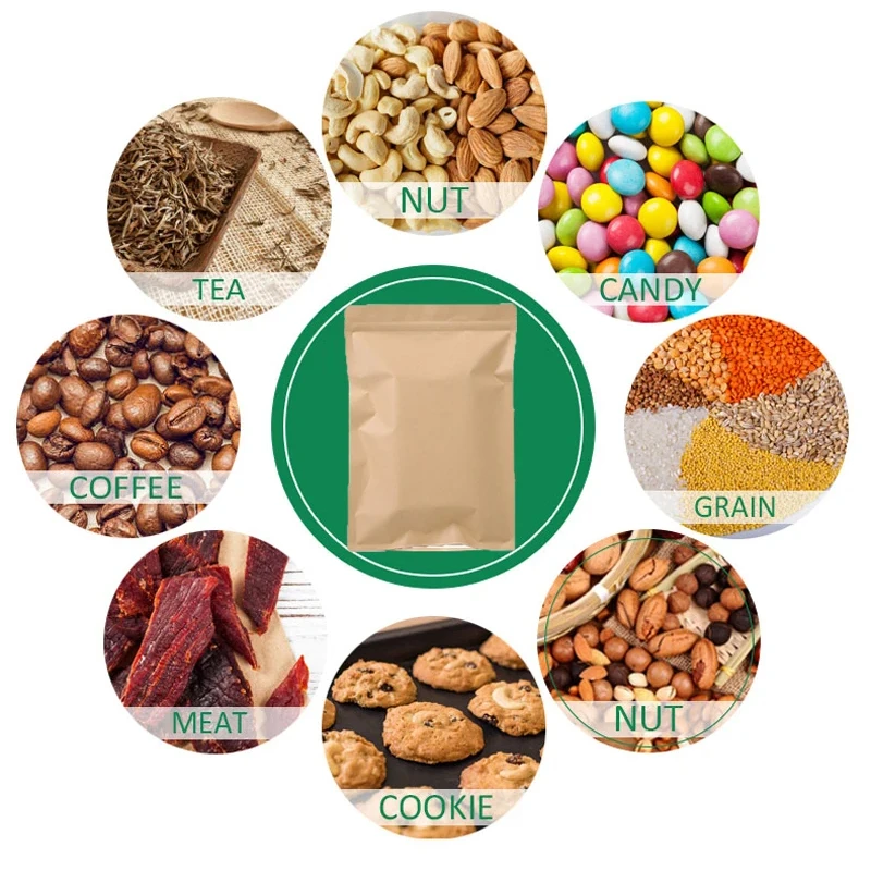 100PCS Bolsa de Papel Kraft Ma - Food Storage Zipper Bags avaliação e preço